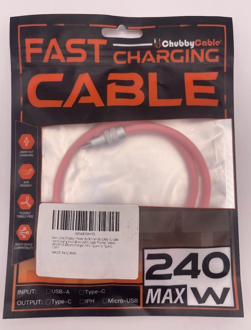 chubbycable 240W USB C to USB C Short Cable 20in Silicone Fast Charge Pink