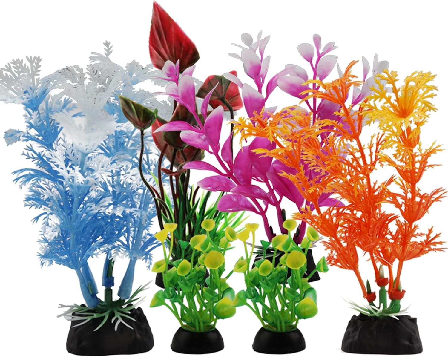 Colorful Plastic Aquarium Plants Set of 6 Artificial Fish Tank Decorations for