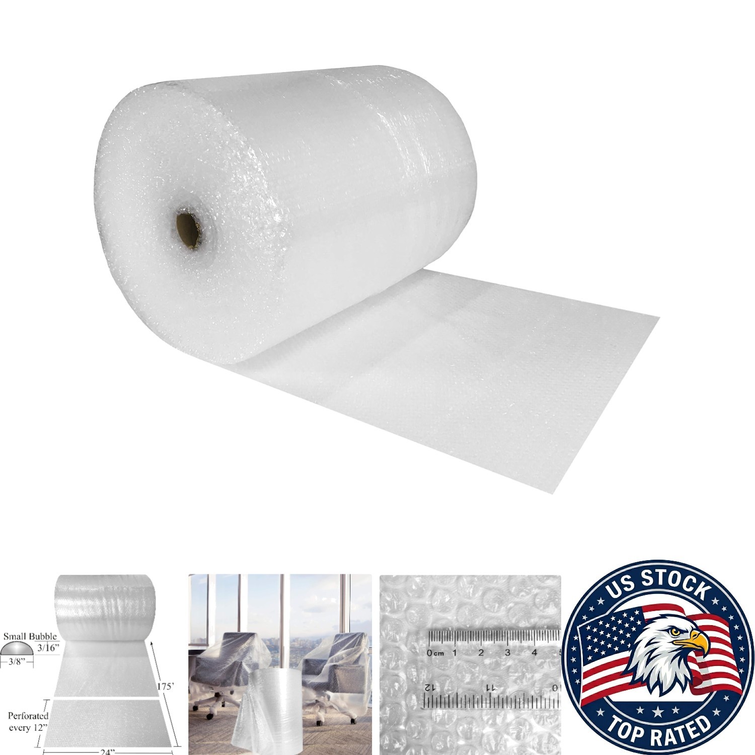 Polyethylene Bubble Cushioning Wrap - 175' Long for Secure Shipping & Storage