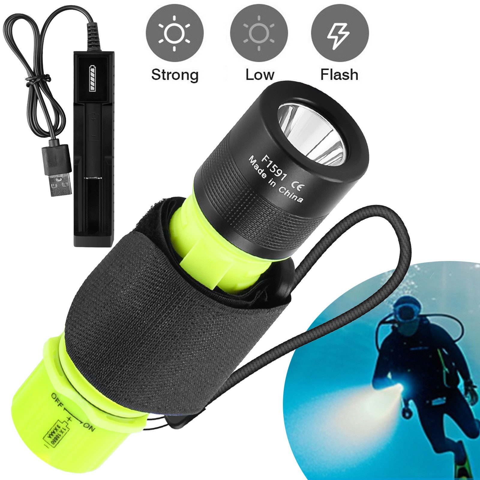 Professional Scuba Diving Flashlight Underwater 80ft Waterproof LED Dive Torch