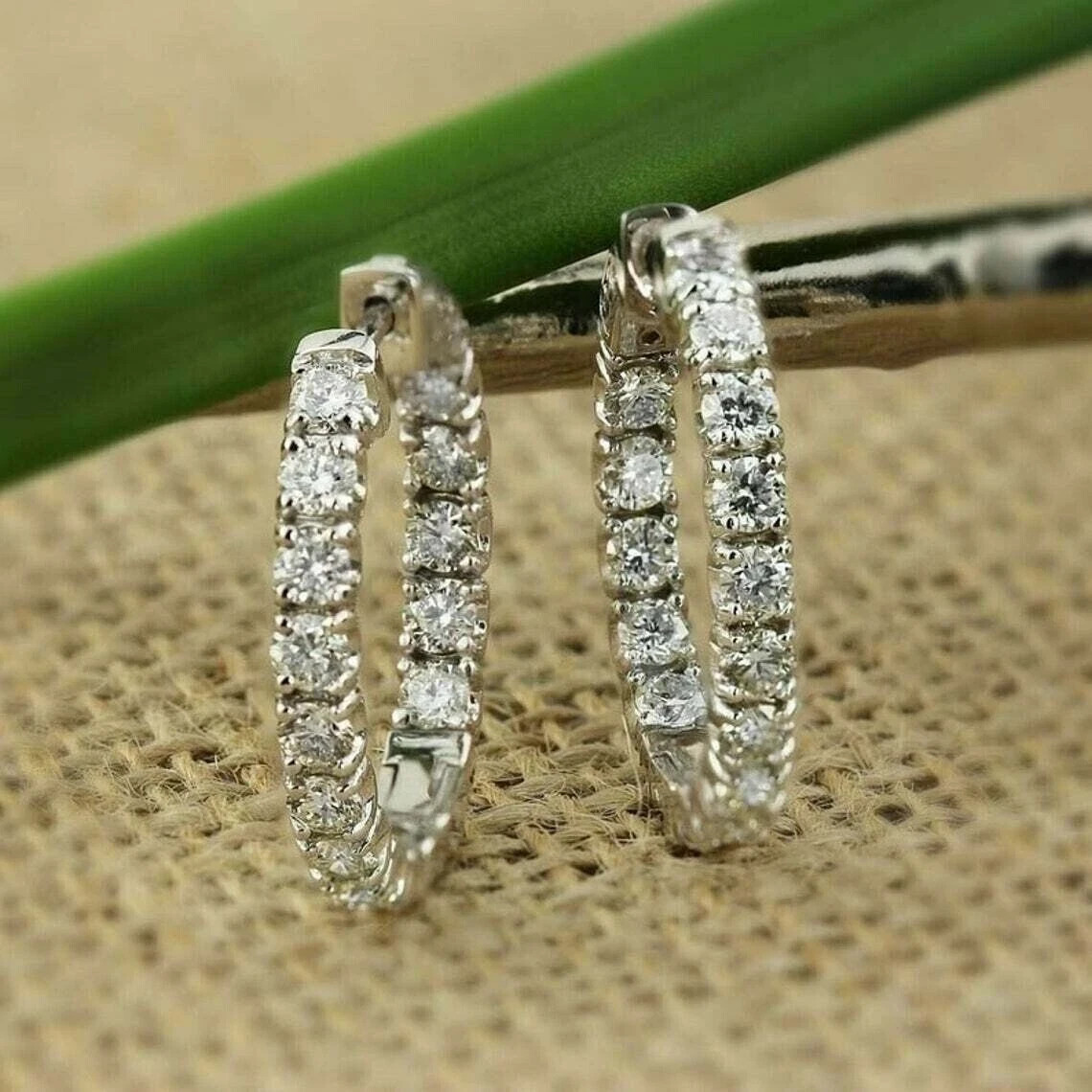 2Ct Round Cut Lab Created Diamond Women's Huggie Earrings 14K White Gold Over