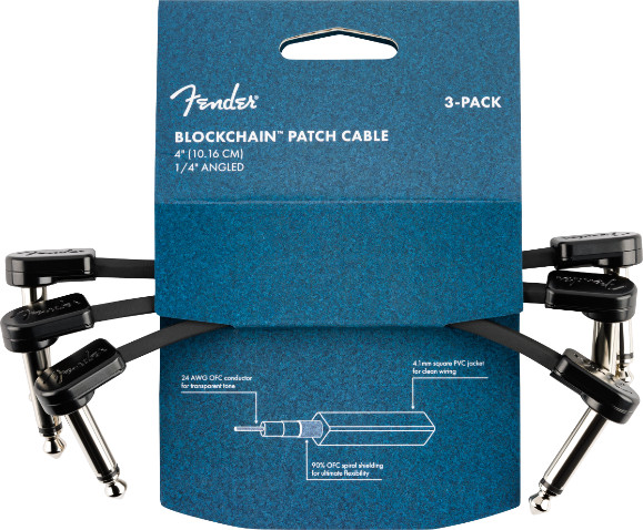 Fender Blockchain 4" Pedal Patch Cables, 3-Pack, Angle/Angle