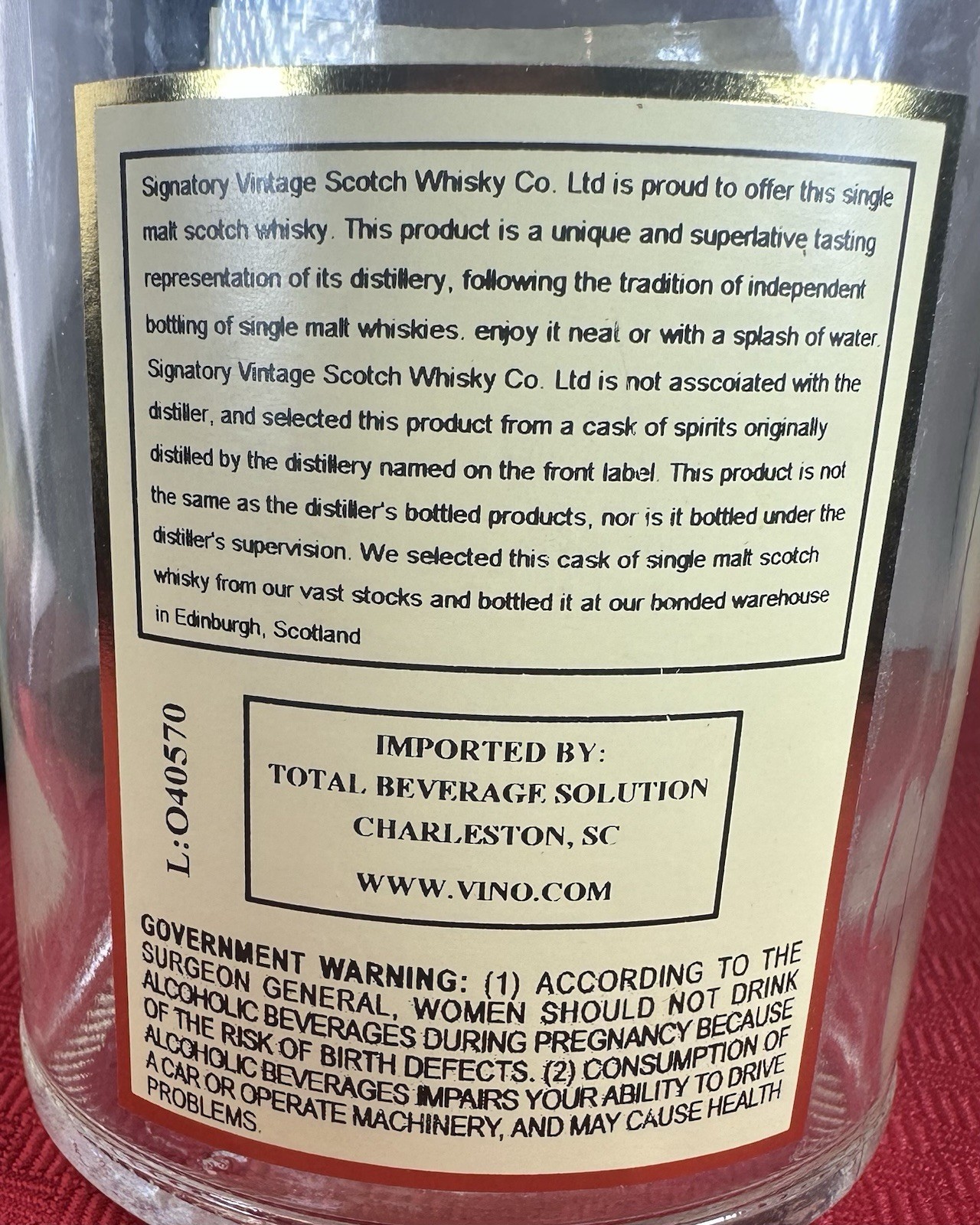 1974 GLENLIVET SINGLE MALT SCOTCH WHISKY Empty BOTTLE & BOX