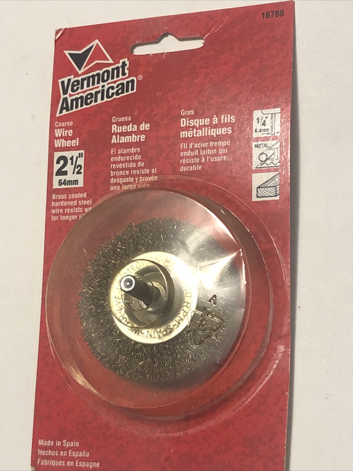 Vintage Vermont American 2-1/2” Coarse Wire Wheel 1/4” Shank # 16789 Spain