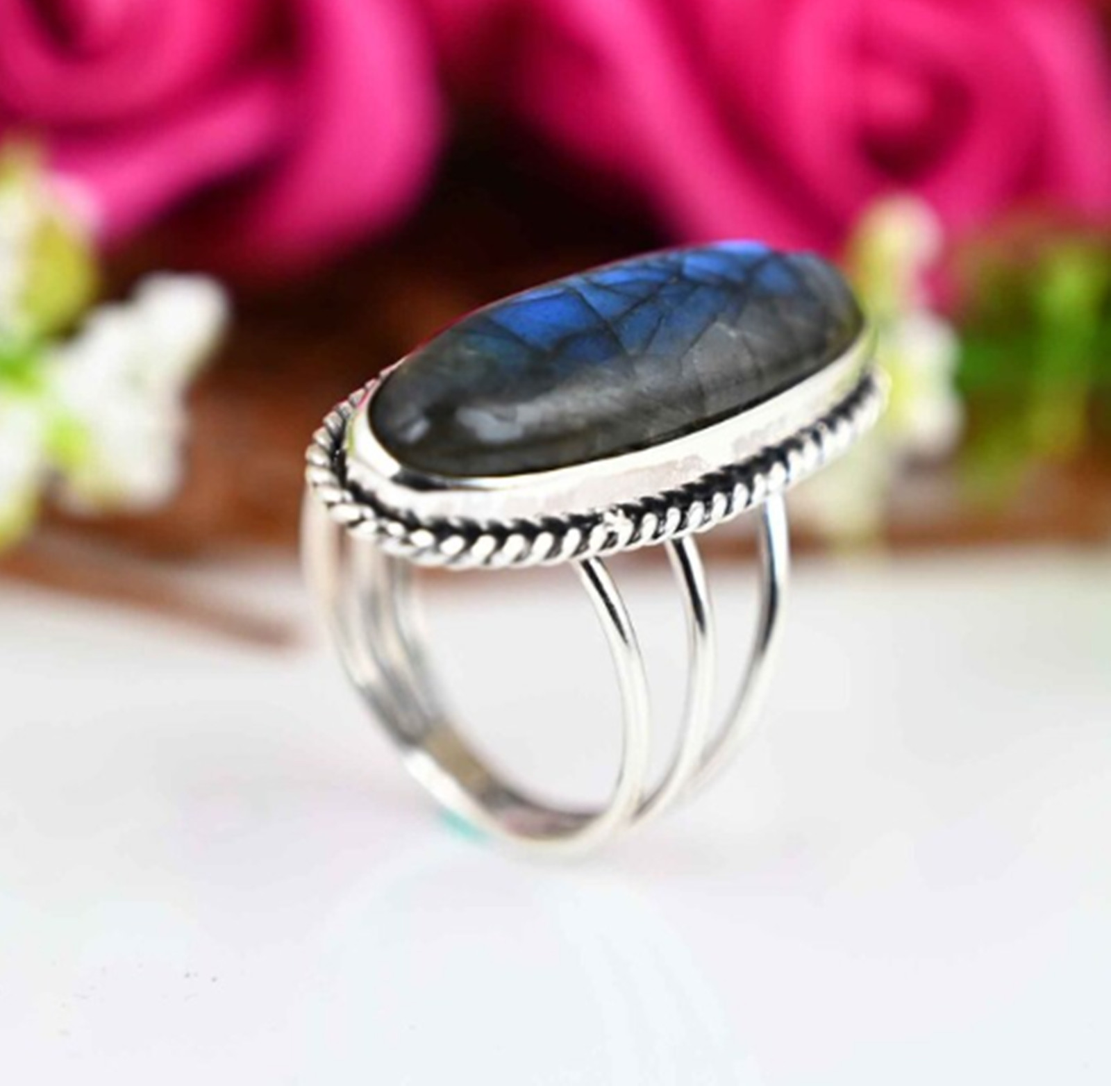 Labradorite Ring Gemstone Solid 925 Sterling Silver Wonderful Pretty Ring MK*