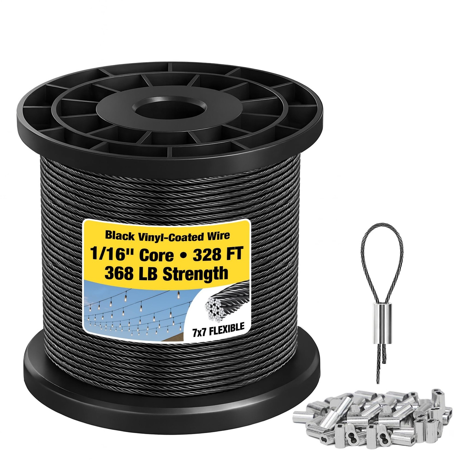 1/16 Wire Rope – 328FT 304 Stainless Steel Cable, 7x7 Flexible 368lbs Brea