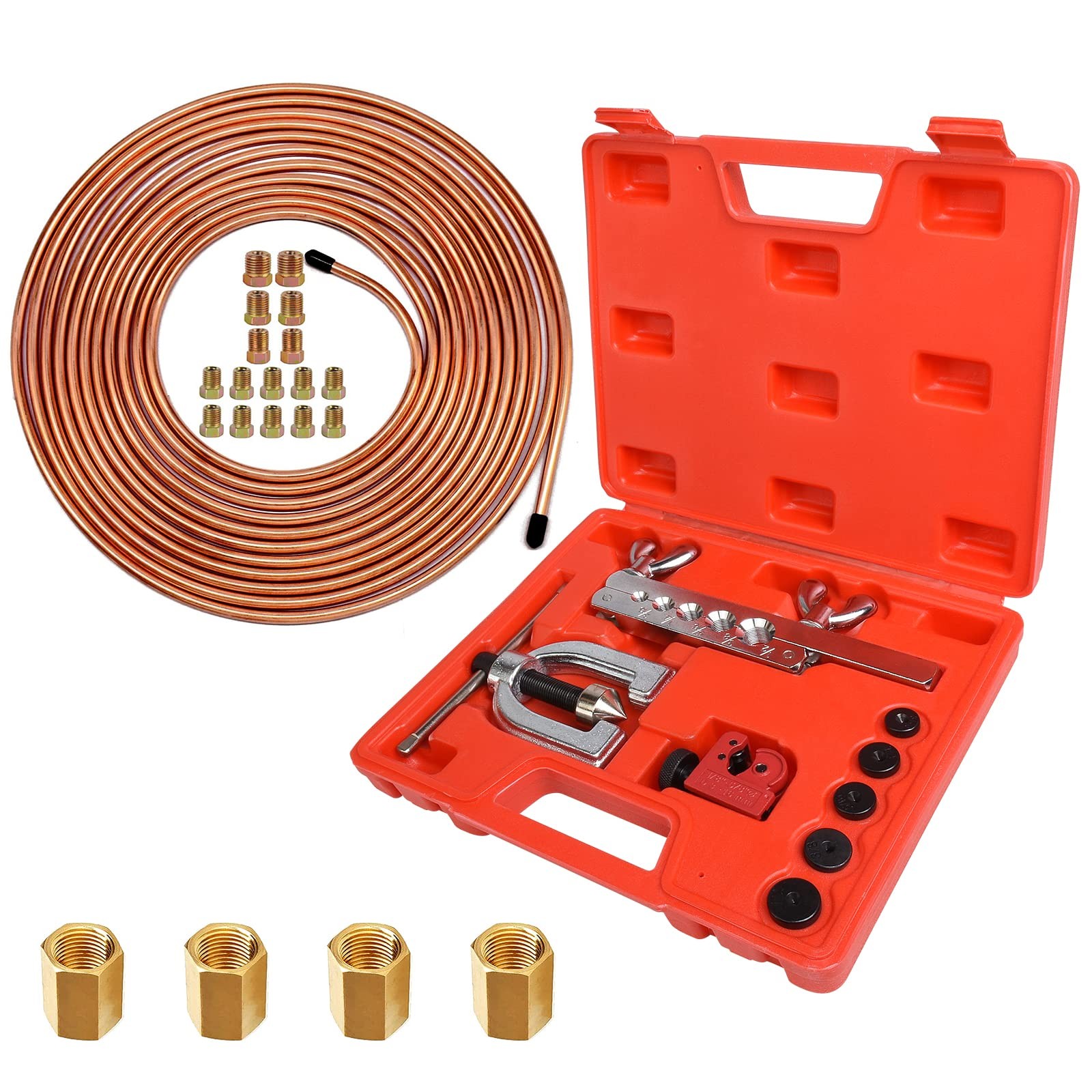 Muhize Premium Brake Line Kit - 25 Ft 3/16 Copper Coated Brake Tubing,