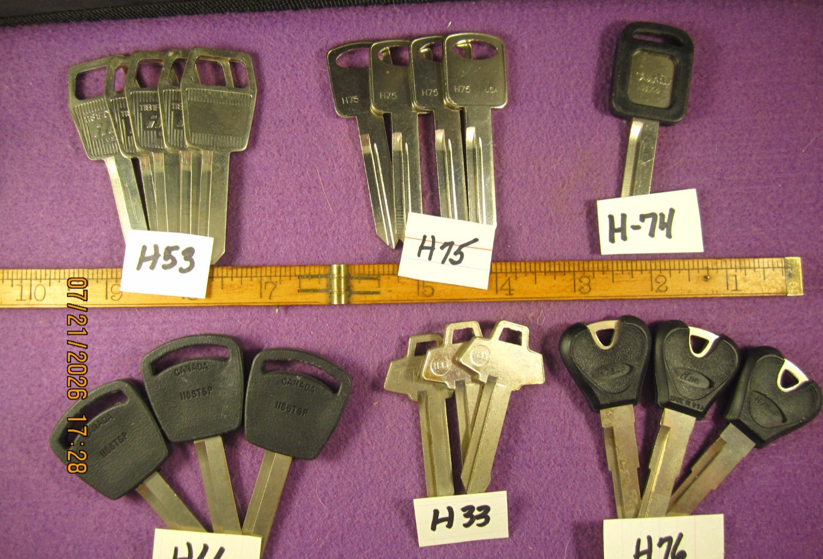 19 PC NEW OLD STOCK FORD H53, H75, H74P, H66P, H33, H76P KEY BLANKS NICKLE ILCO.