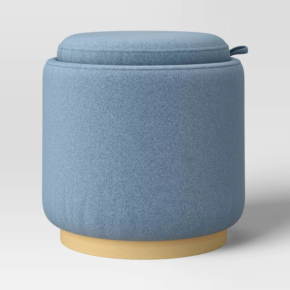Round Upholstered Storage Ottoman Blue - Room Essentials