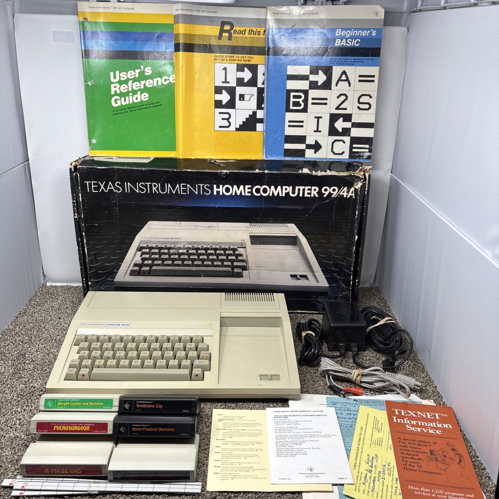 Texas Instruments TI-99/4A  Home Computer In Box TESTED W Cables And Games