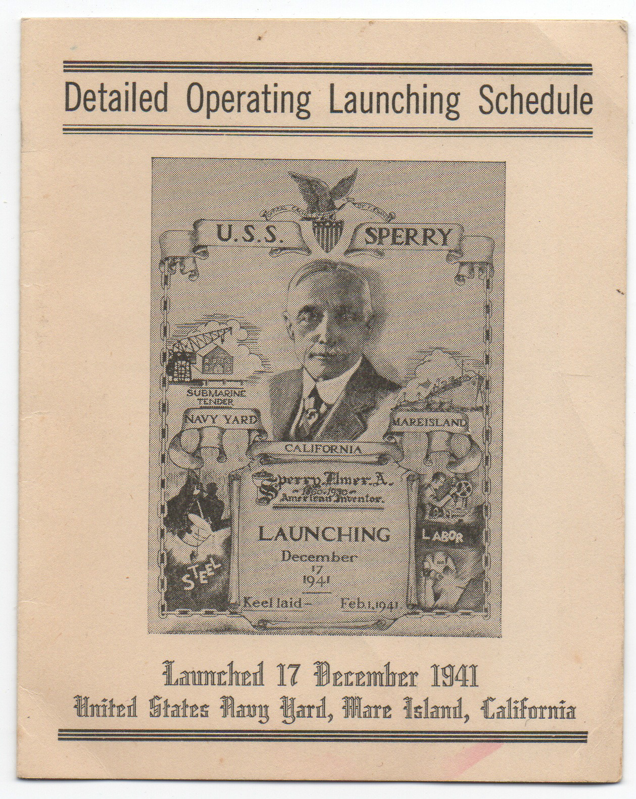 December 17 1941 detailed Launching Schedule from Mare Island Naval Yard CA