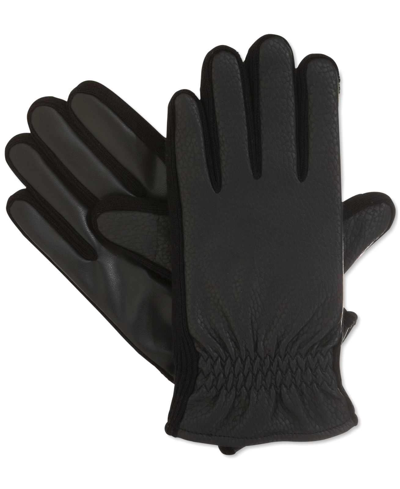 $122 Isotoner Mens Black Thermaflex Smartouch Faux Nappa Winter Gloves Size L