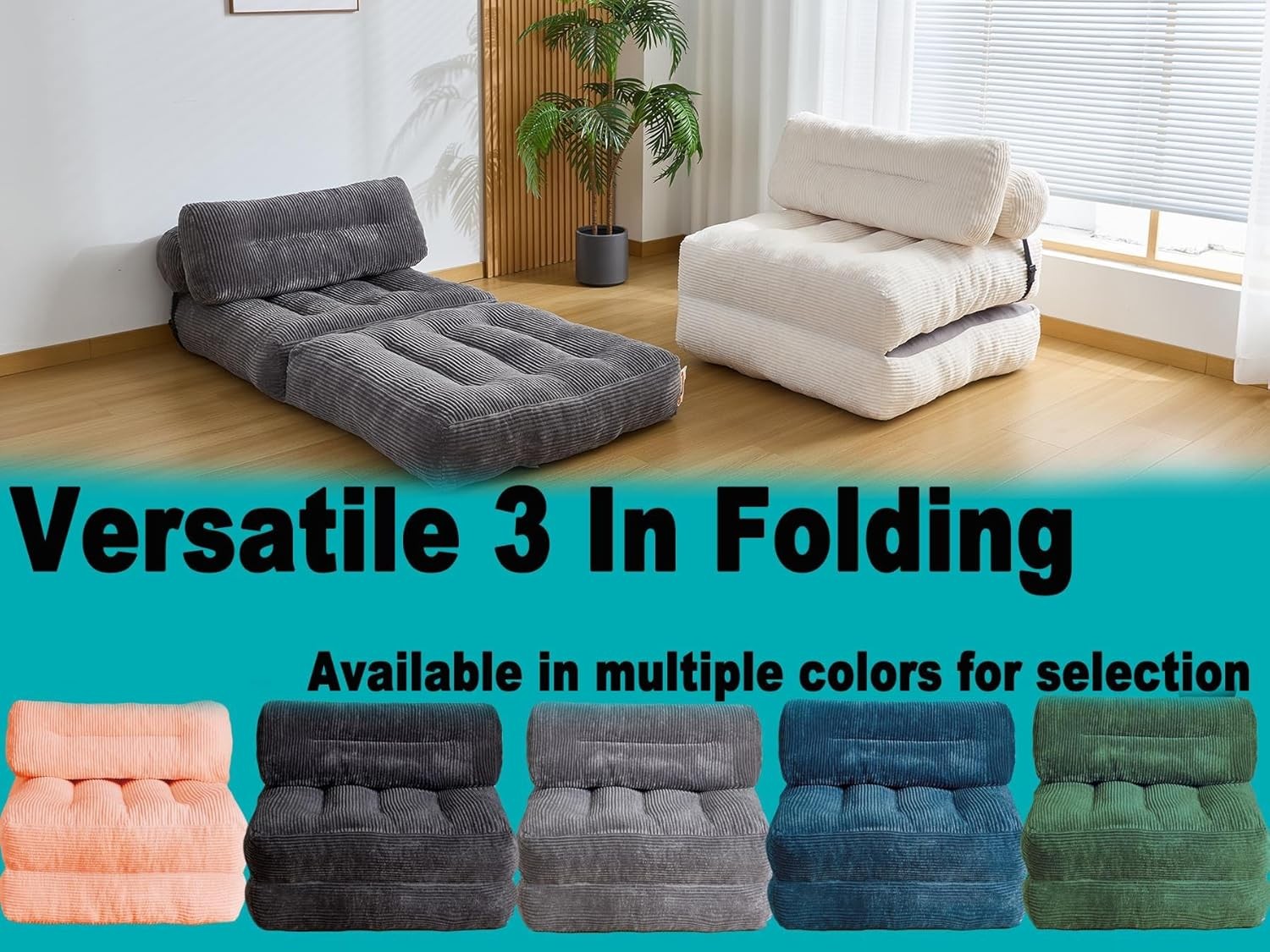 Folding Sofa Bed Convertible Sleeper Chair Couch Bed Faux Rabbit Fur for Adults