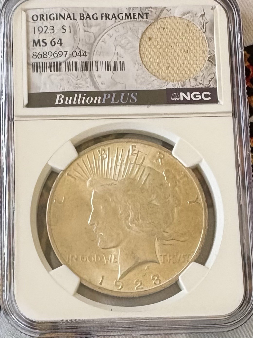 1923 Peace Silver Dollar MS 64 NGC Original Bag Fragment
