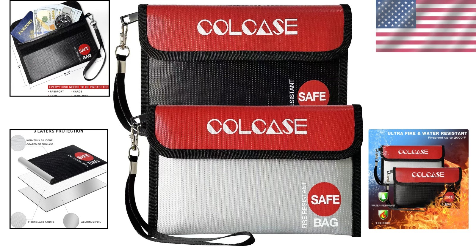 Enhanced 2-Pack Fireproof & Water-Resistant Bags - Zipper Closure for Security
