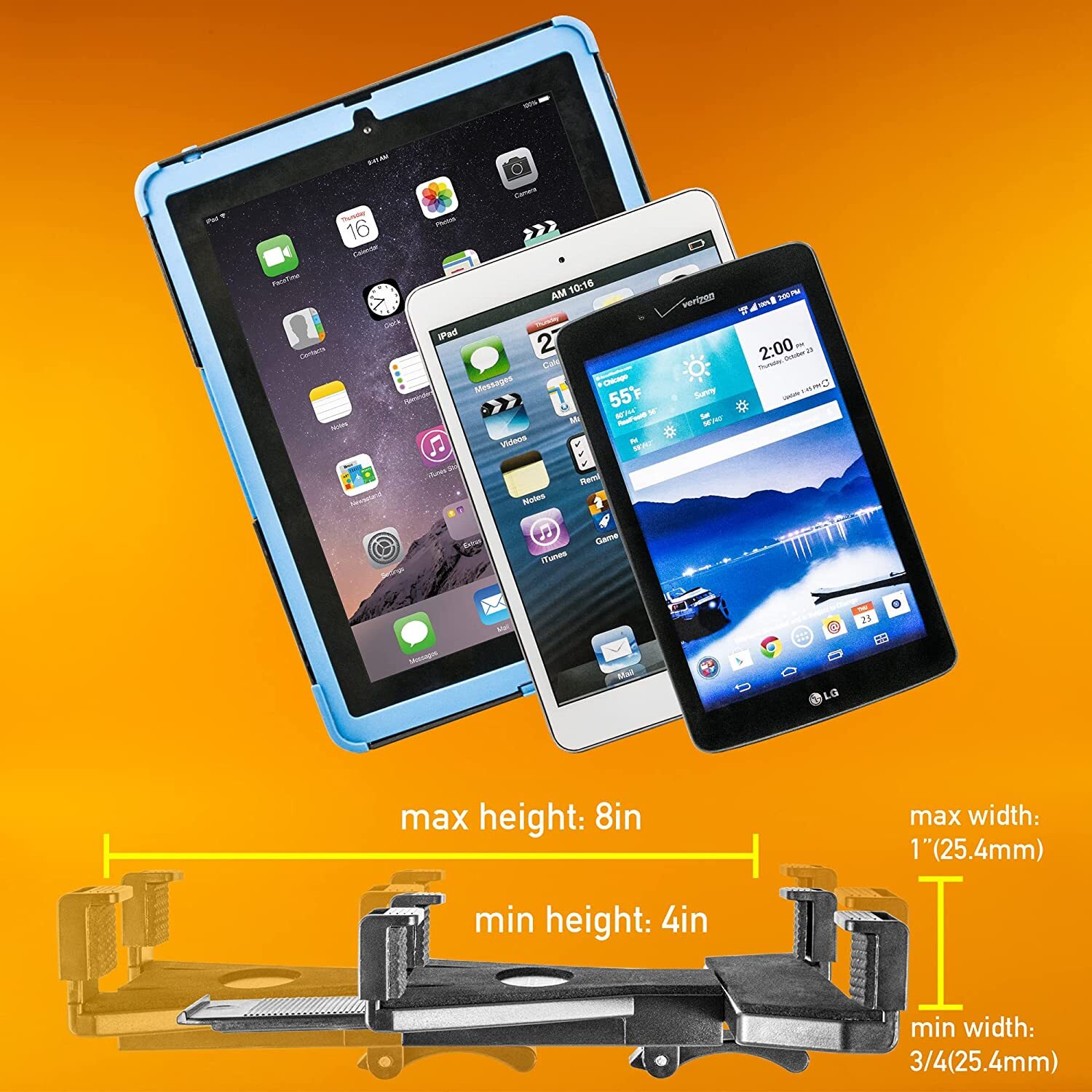 iBOLT TabDock DynaMount 360 AMPS w/ 6” Arm Drill Base Mount for 7-10" Tablets