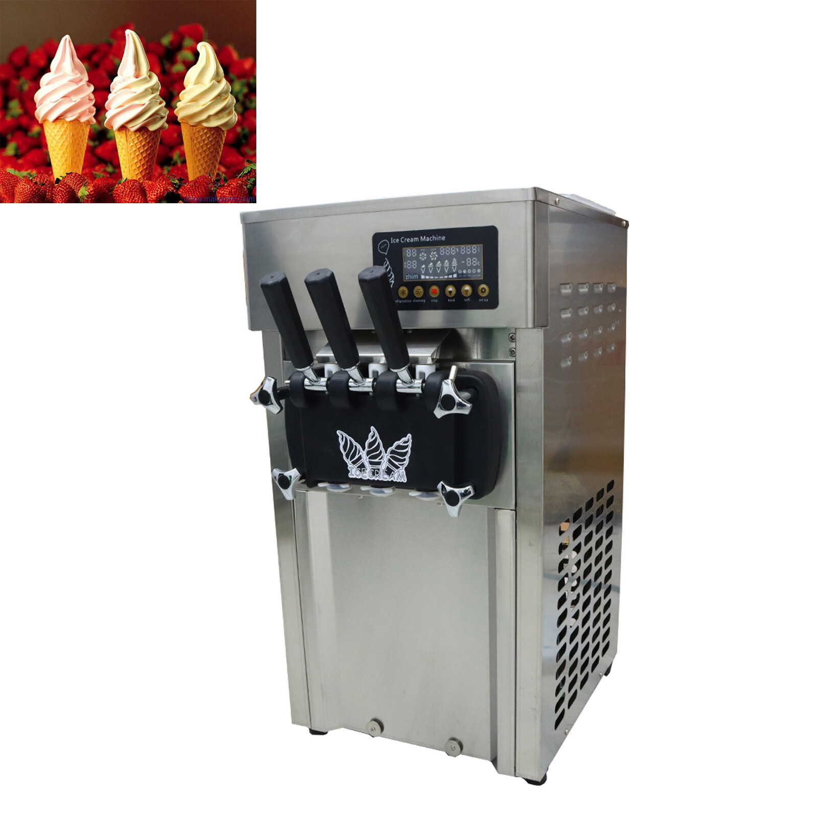 3-Flavor Tabletop Stainless Soft Ice Cream Mahcine with LED Display  110V 1200W