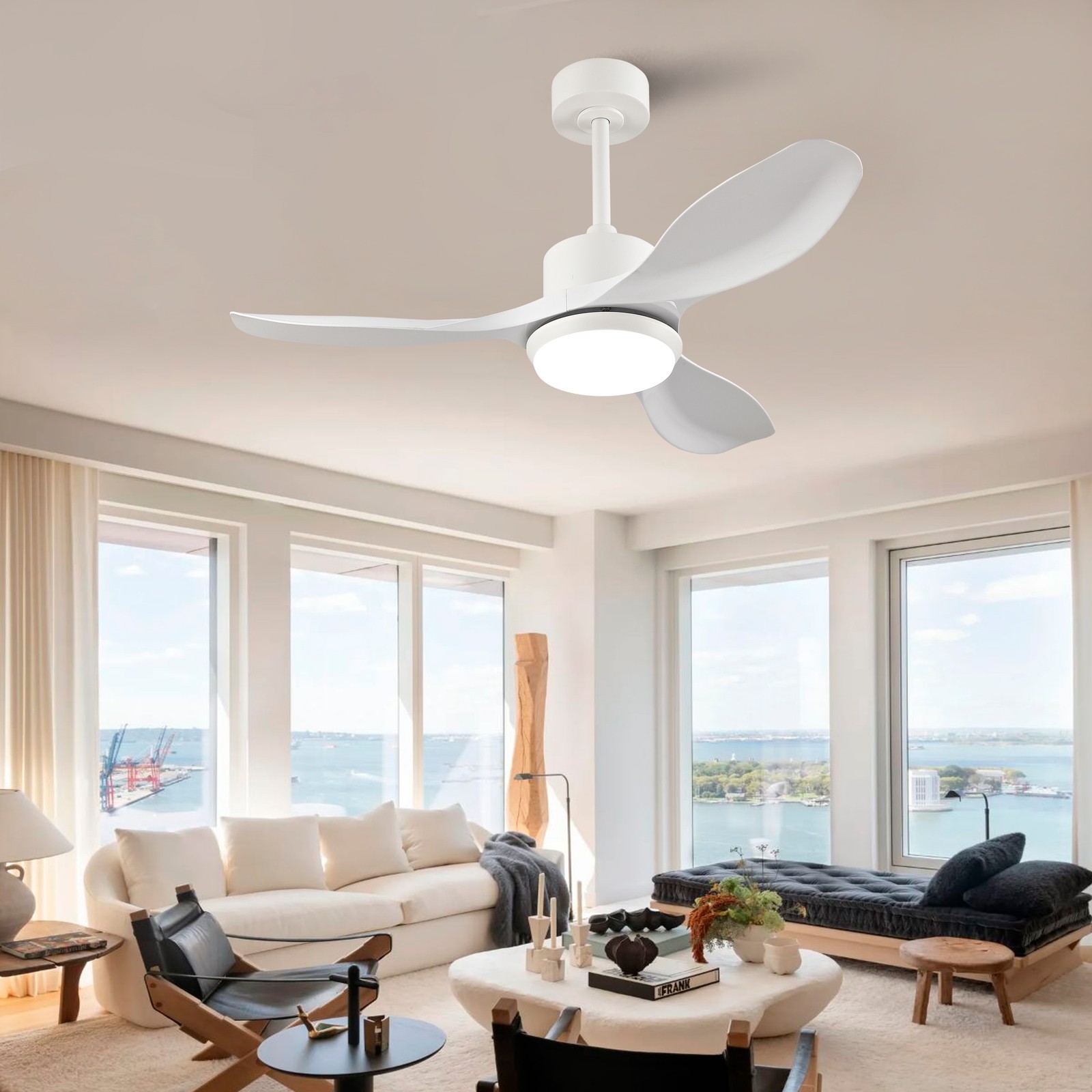 42" White Ceiling Fan with Light & Remote Control, 3 Blade, DC Motor