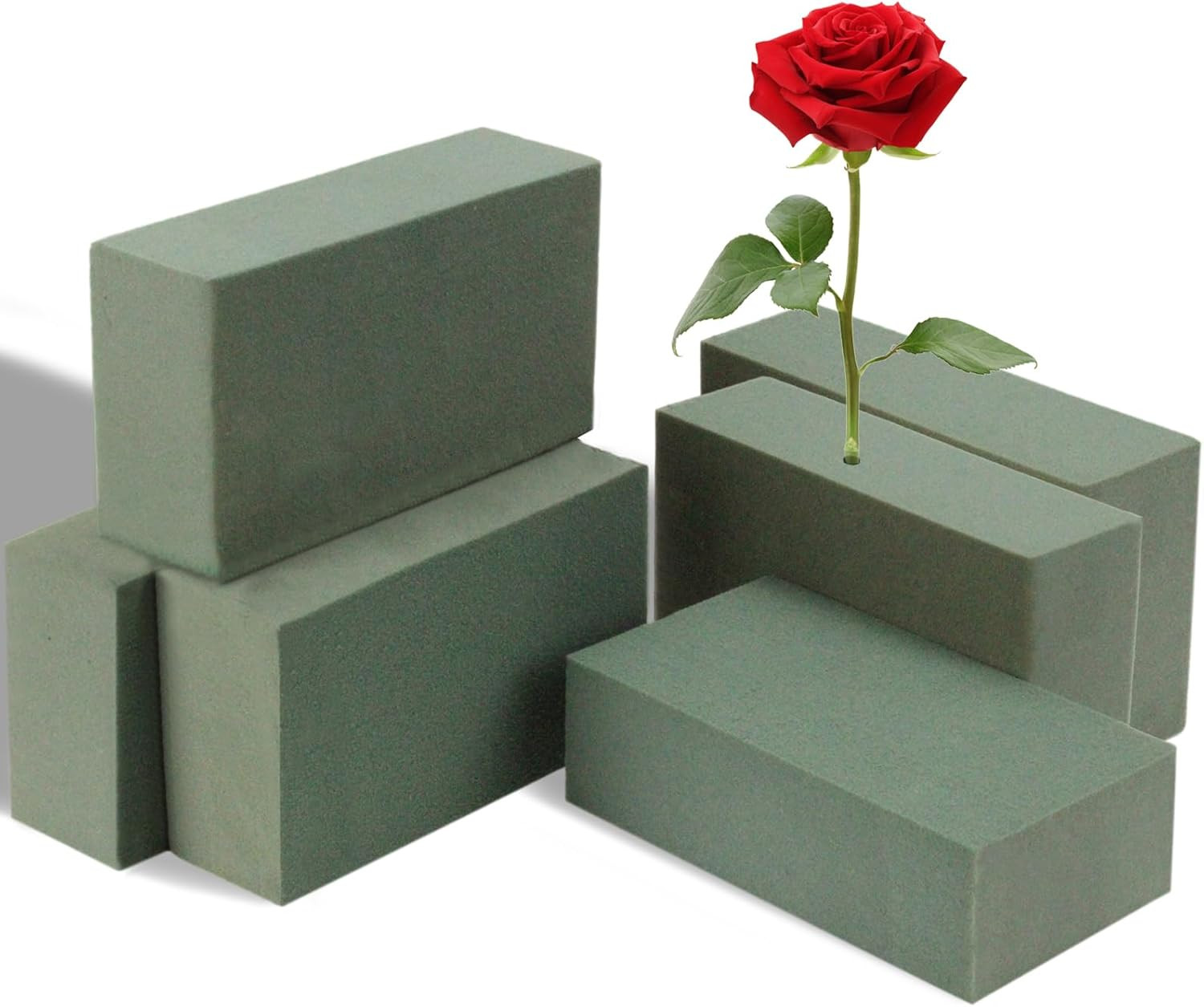 6 Pcs Floral Foam Blocks, 5.5"L x 3.1"W x 1.7"H Plant Foam, Green Dry & Wet Flow