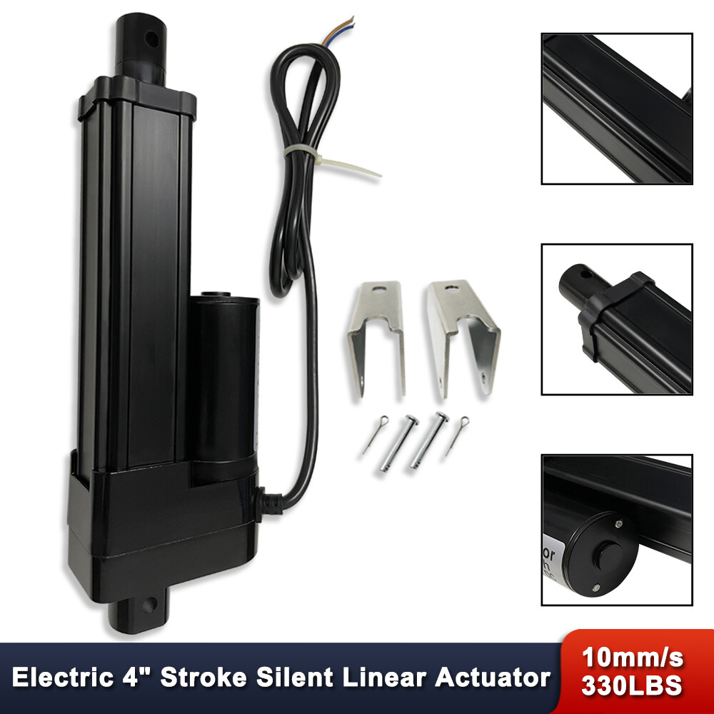 4" Linear Actuator & Brackets DC12V 1500N 10mm/s Black Stroke Silent Mode