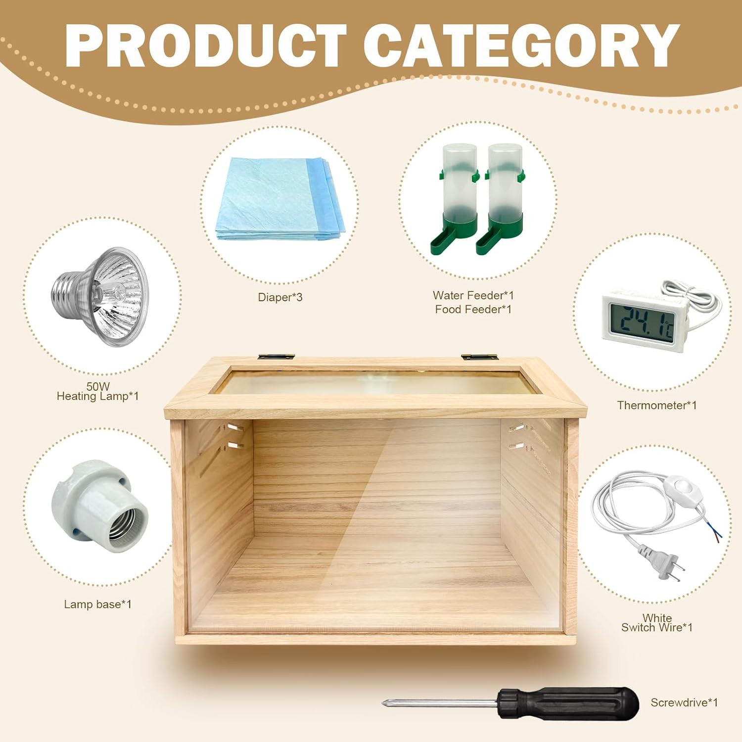 Chicken Brooder Box for Chicks & Quail with 3 Absorbent Pads, Feeder and Waterer