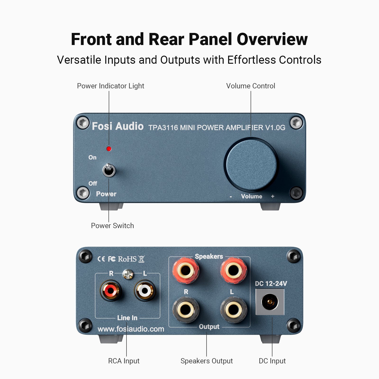 Fosi Audio V1.0G 2.0CH Class D Mini Stereo Amplifier for Home Speakers TPA3116