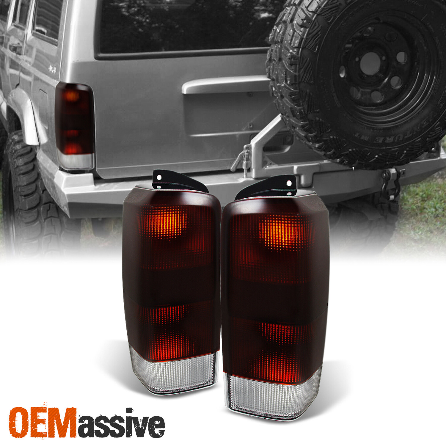 Fit 97-01 Jeep Cherokee Dark Red Tail Lights Brake Lamps Replacement L+R