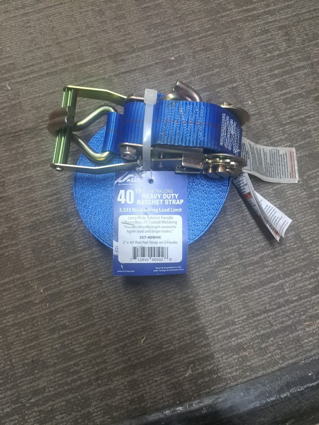 S-Line 557-40WHK Ratchet Strap Assembly W/ J-Hooks FREE SHIPPING