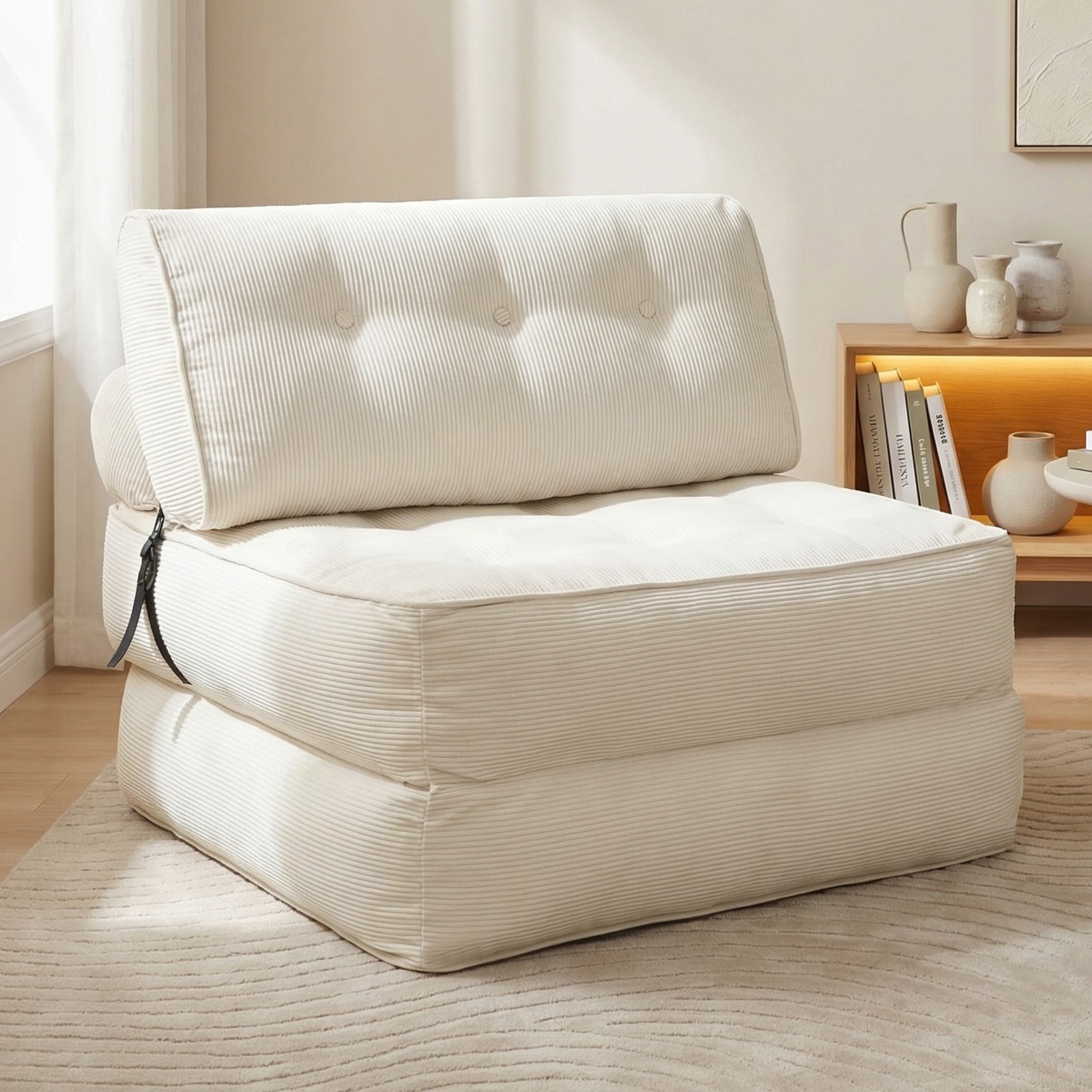 Foldable Single Sofa Bed, Convertible Sleeper Chair Bed Couches w/ Dual-Cushion