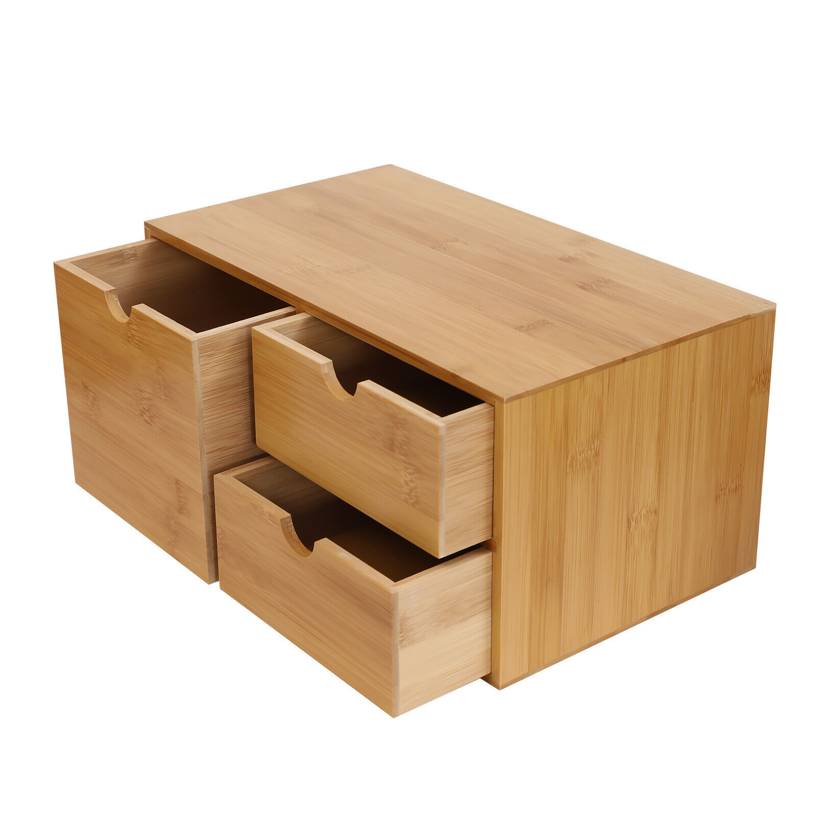 Office Desk Organizer Drawers Desktop Storage Bamboo Box Storage Recess Handle