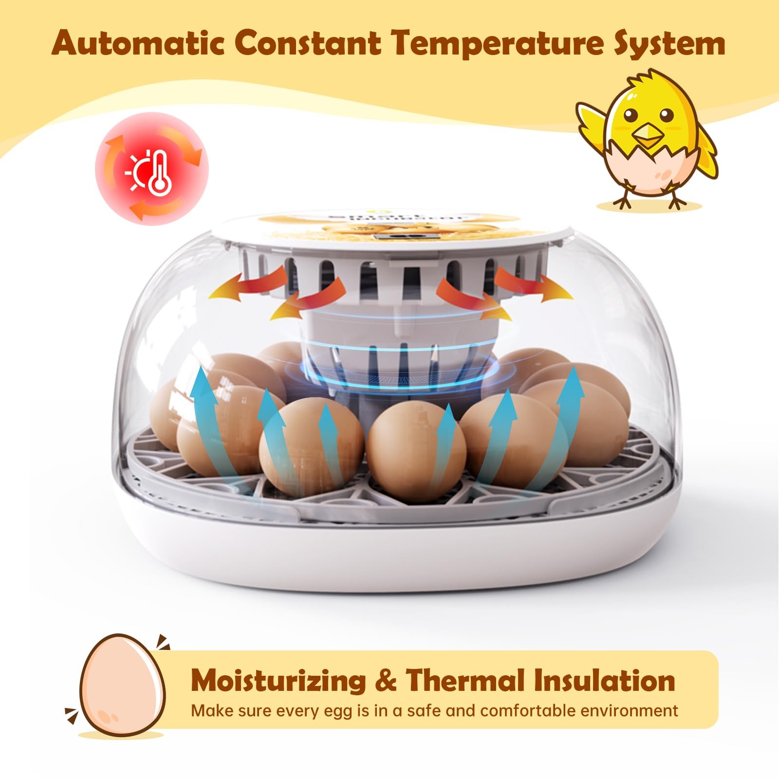 Egg Incubator for Hatching Chicks, Automatic Egg Turner Holds 12 Eggs, Smart ...