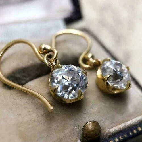 2Ct Lab Created Round Diamond Drop Dangle Earrings 14k Yellow Gold Over