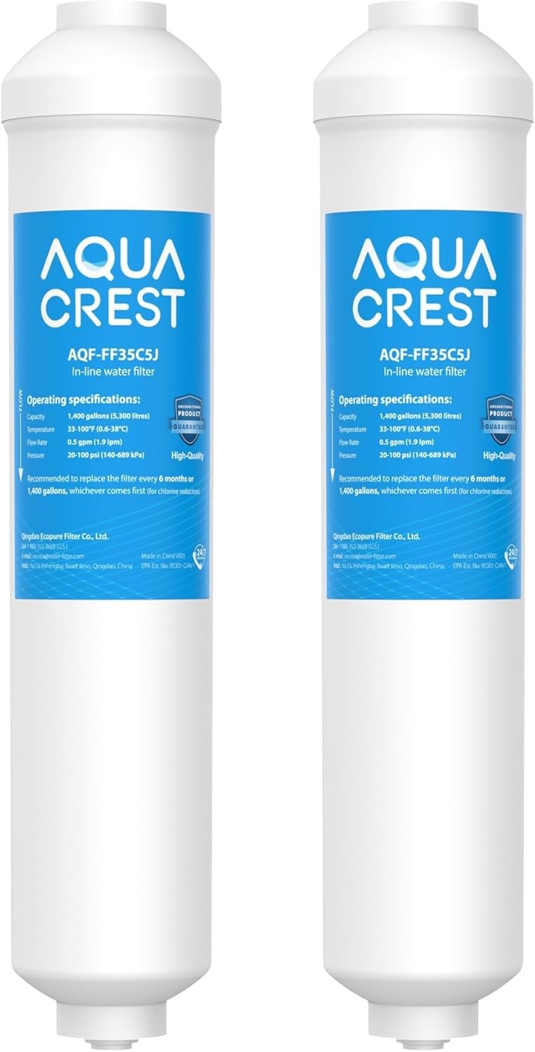 AQUACREST FF35C5J Inline Water Filter Replacement for Refrigerator,NO Fittings