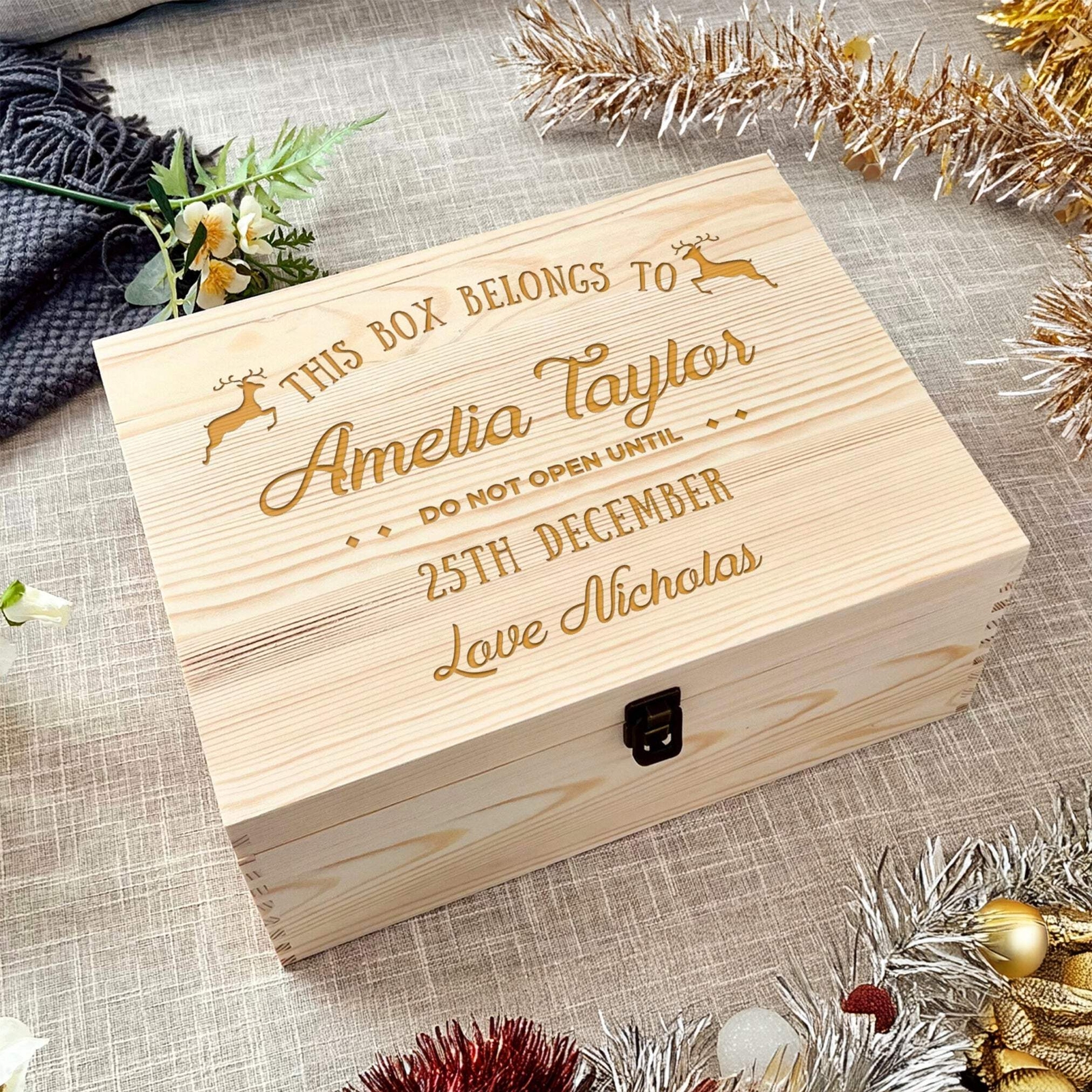 Custom Engraved Wooden Reindeer Christmas Eve Box