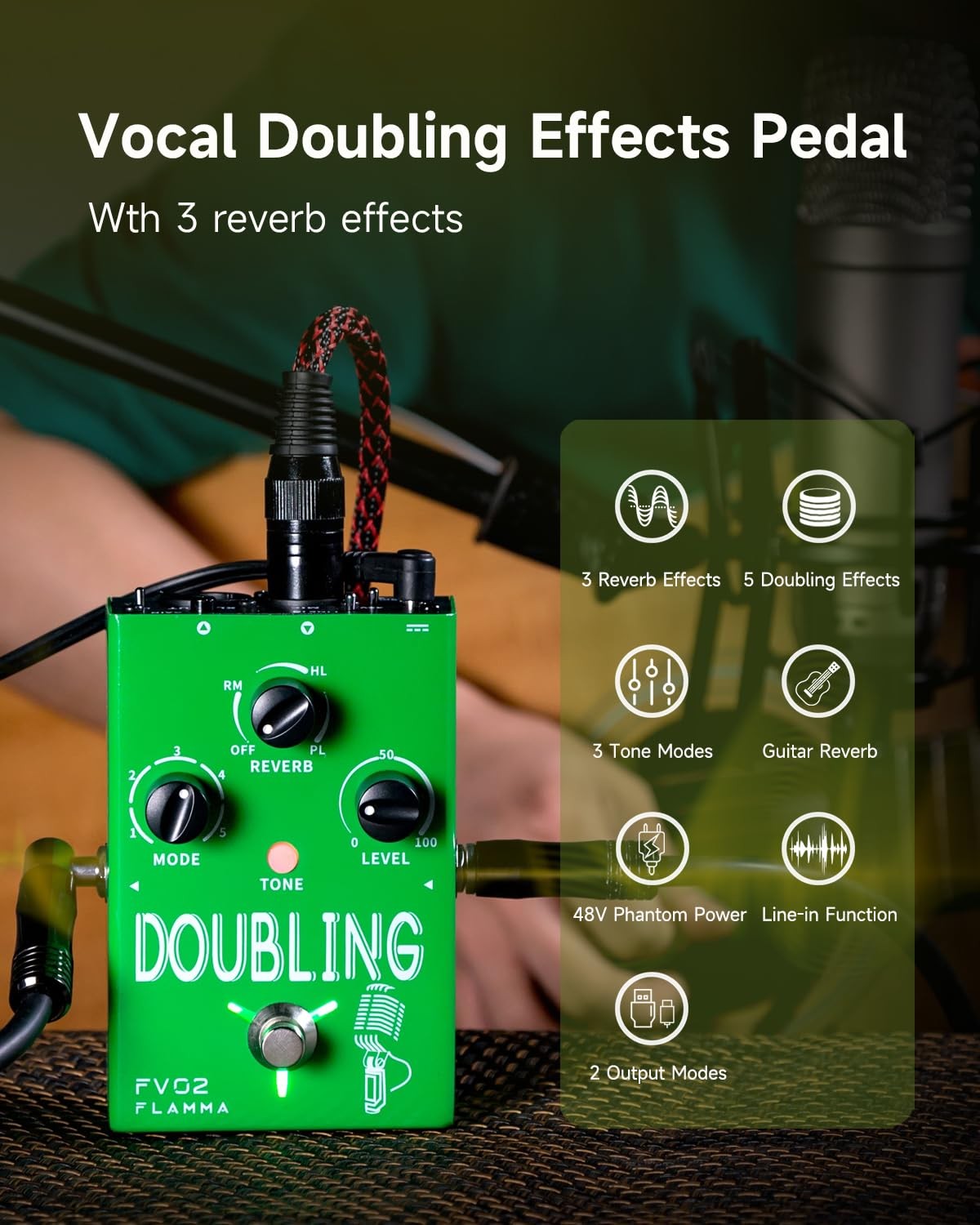 FV02 Vocal Processor Doubling Effects Pedal Voice Duplicate Vocal Effects Sto...