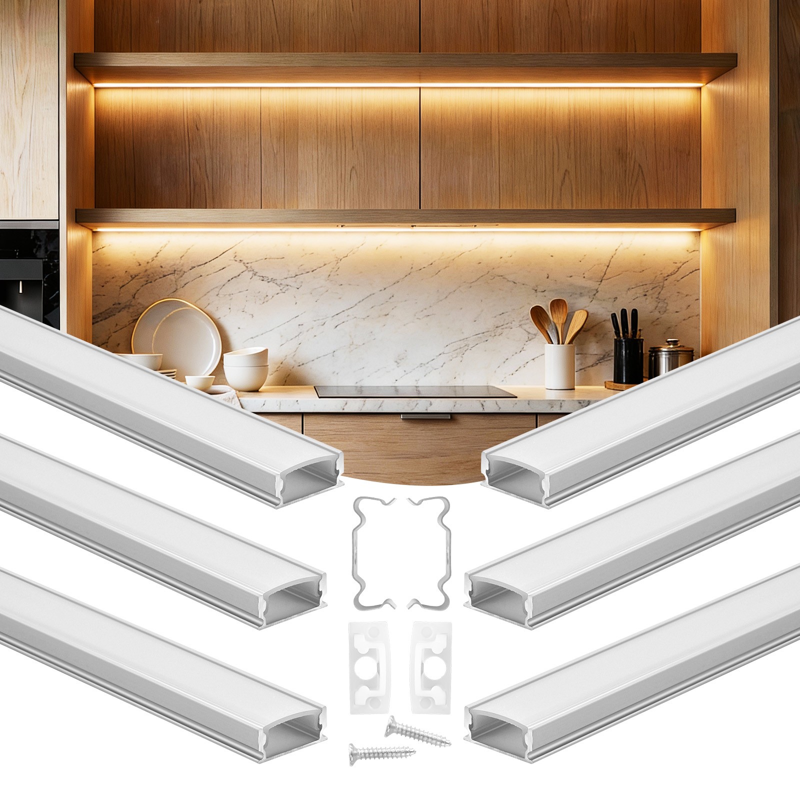 VEVOR 6-Pack 3.3 ft/1M U Shape LED Aluminum Channel Milky Cover for LED Strip