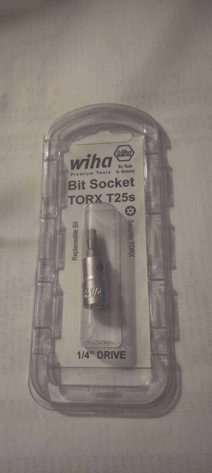 Wiha 76335 Security Torx Bit Socket 1/4" Drive T25s Made in Germany