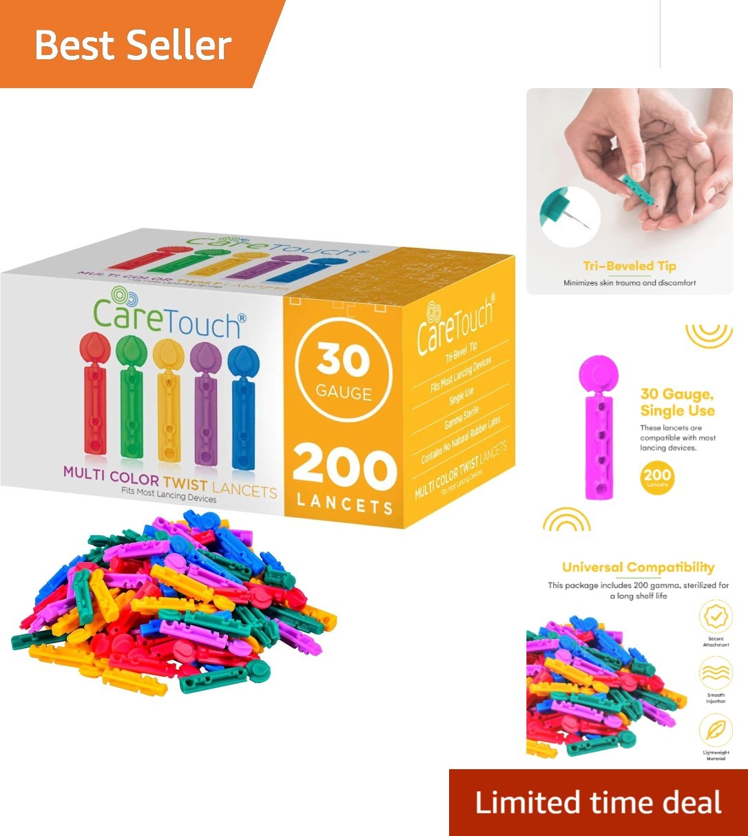Sterile Single-Use Multicolored Lancets for Reliable Diabetes Testing - 200 Pack