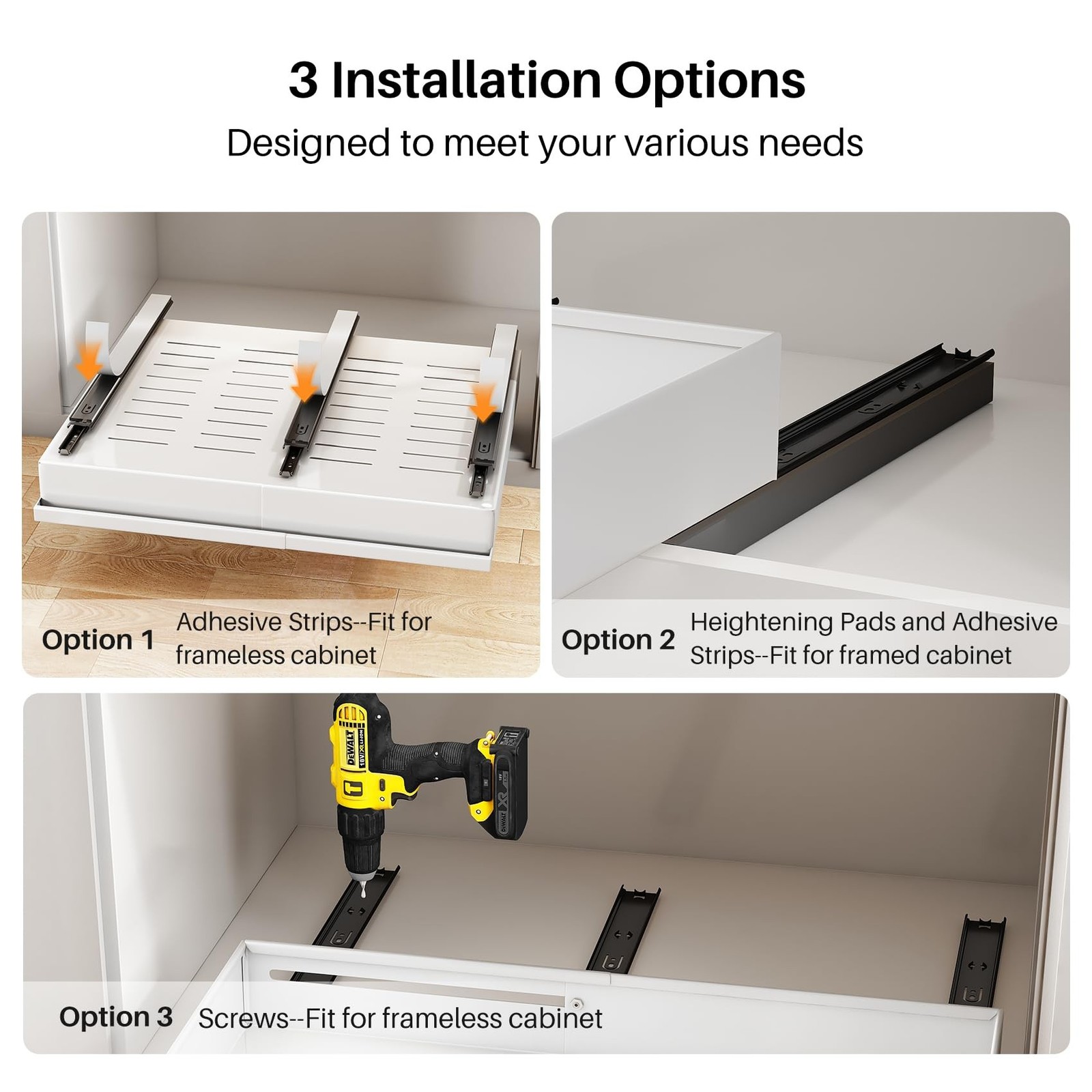 Wider Pull out Cabinet Organizer, Expandable(13.6"-24") Heavy Duty Peel and S...