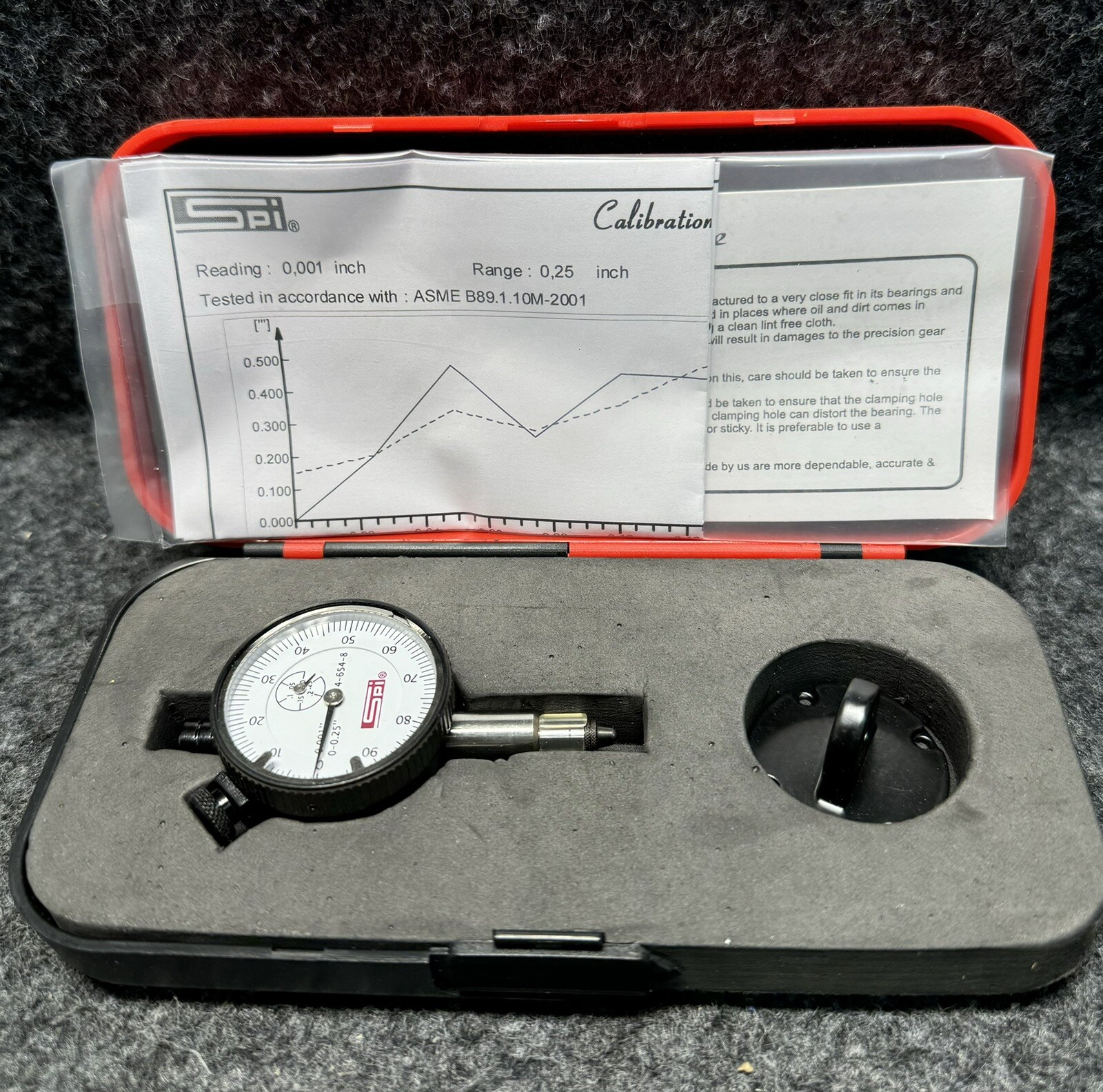SPI 14-654-8 Dial Drop Indicator 1/4" Range 1-100 Reading 1.5" Dial Diameter