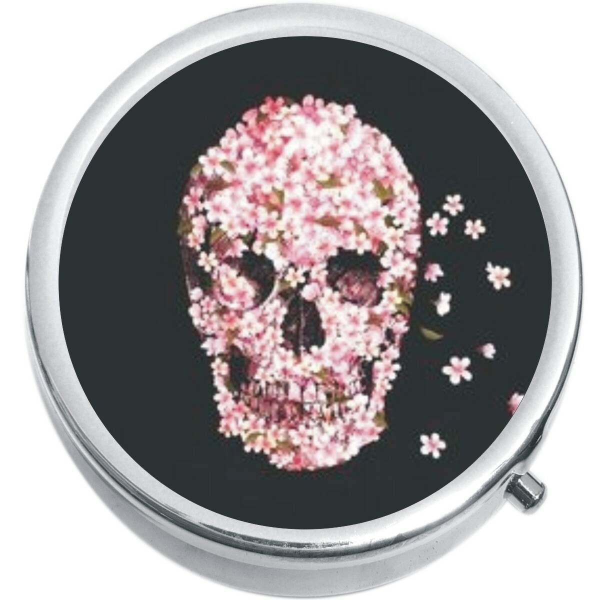 Skull Of Flowers Medicine Vitamin Compact Pill Box