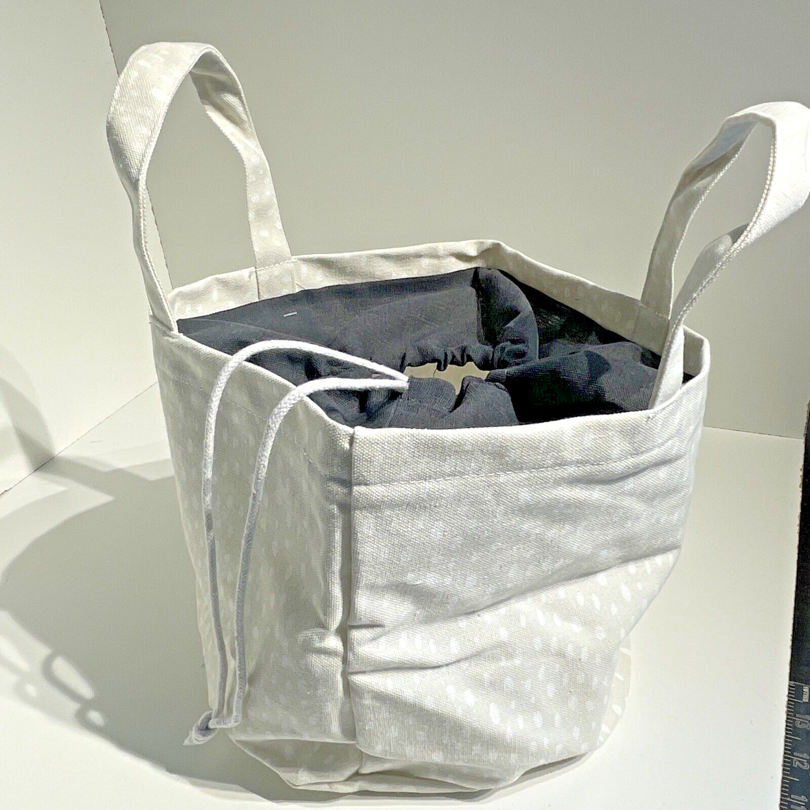 Draw String Basket Canvas Cream/White Dots