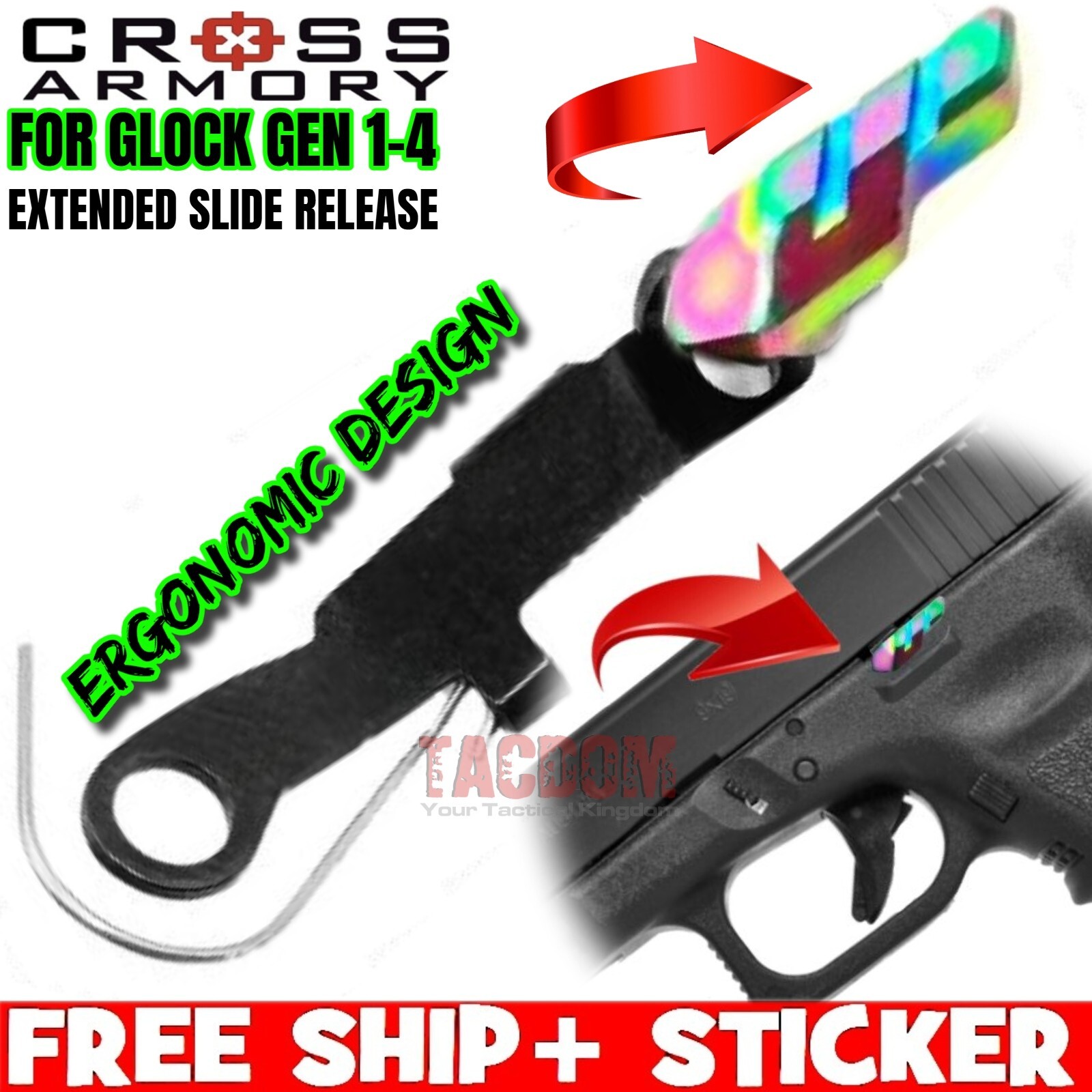 CROSS ARMORY Extended Slide Stop RAINBOW Release FR GL0CK 19 17 22 23 26 34 ERGO