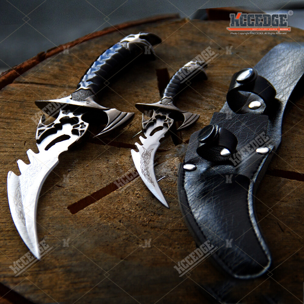 2PC 8.5" & 5.25" Knife Set Twin FIXED BLADE DRAGON DAGGER Draco with Sheath