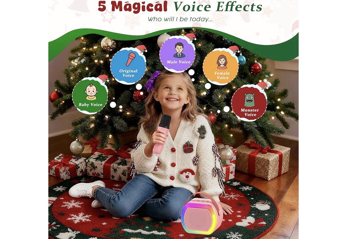 Mini Karaoke Machine with 2 Wireless Microphones, Kids Portable