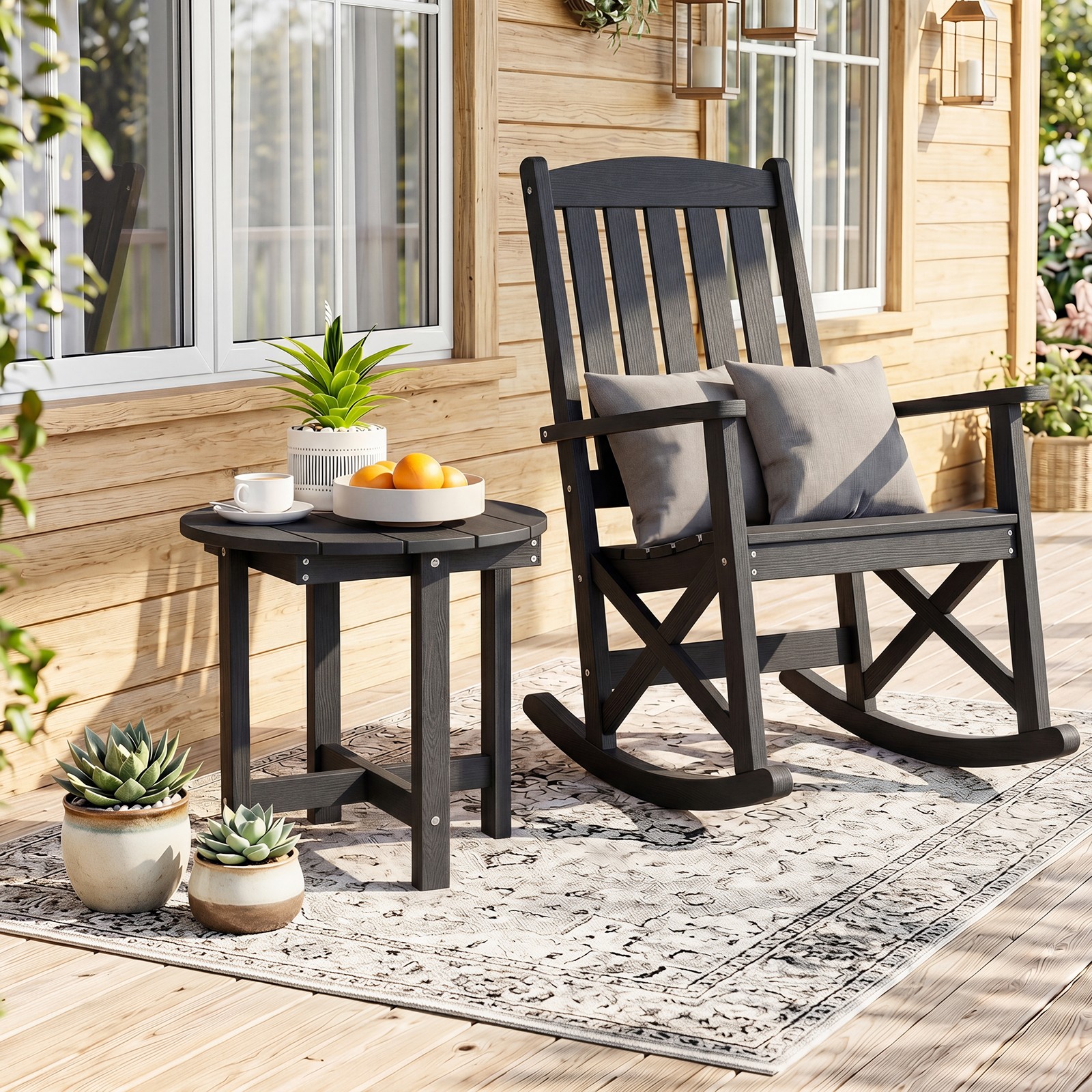 Outdoor Side Table w/Weather-Resistant, Waterproof Top for Patio Deck Pool Porch