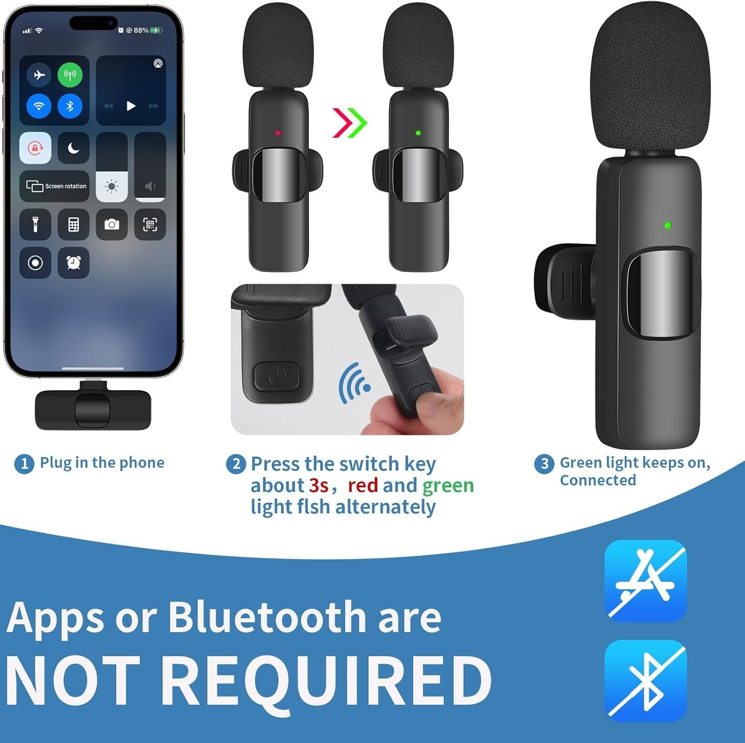 Professional Wireless Clip-on Lavalier Microphone for iOS - Easy Auto Connect