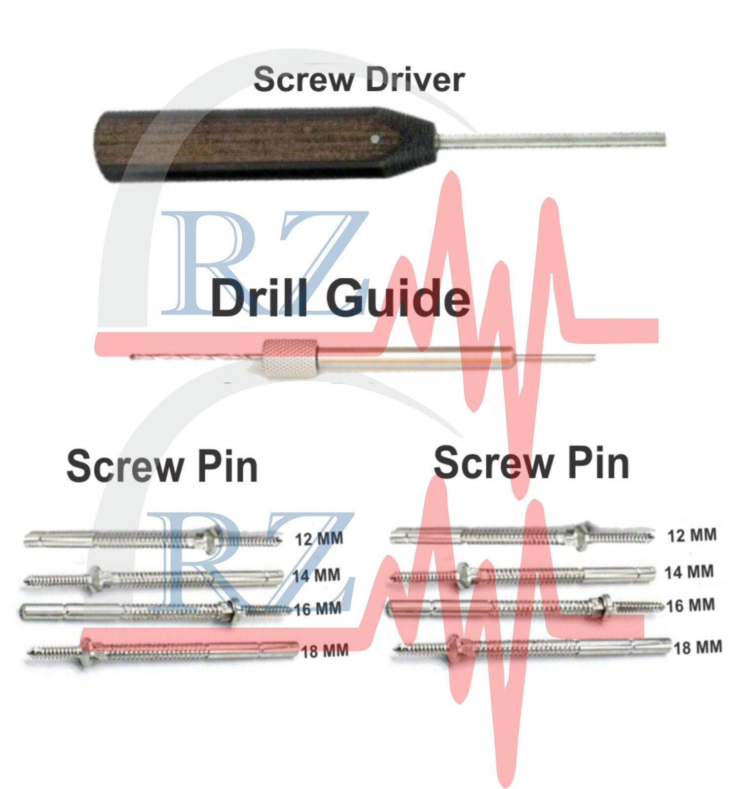 Caspar Cervical Distractor Right & Left Set Screws Pins Screw Driver Drill Guide