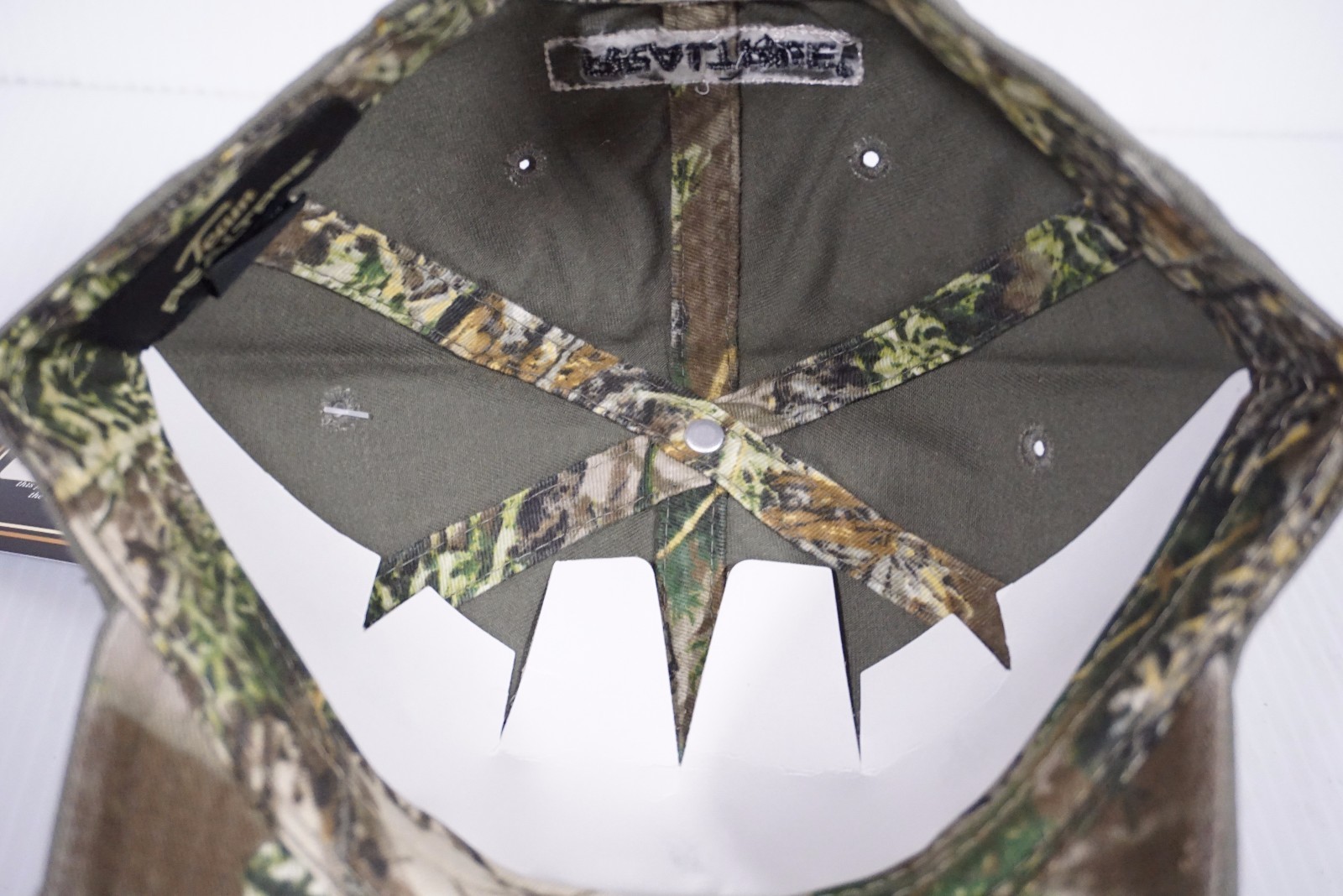 Team Realtree Distressed Adjustable Strap Baseball Hat Cap - Olive Green & Camo