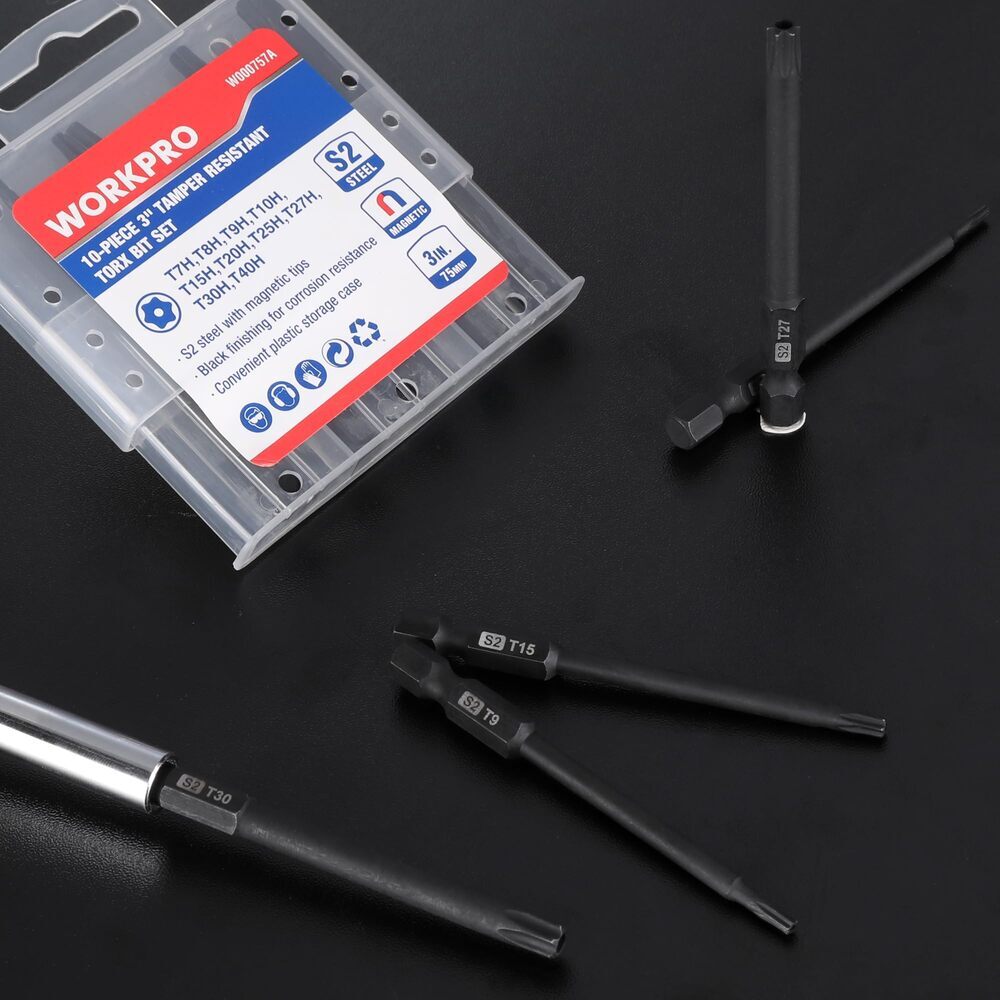 WORKPRO 10PC Security Torx Bit Set 3" Long Tamper Proof Torx Bit W/Magnetic Tips